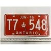 Image 1 : (1) 1976 Ontario License Plate