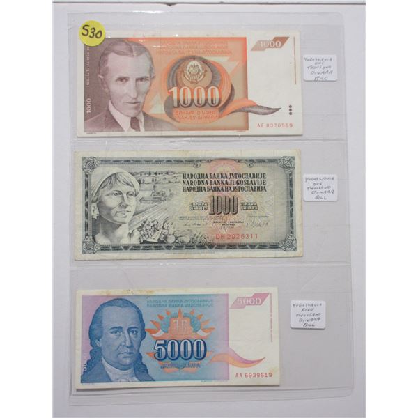 3- yugoslavia bills , 1,000 dinara bill & 1,000 dinara bill- ( both 1,000 bills are different bill p