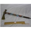 Image 1 : Vintage Native American Beaded Peace Pipe with Brass Axe Head 18 Inches Long