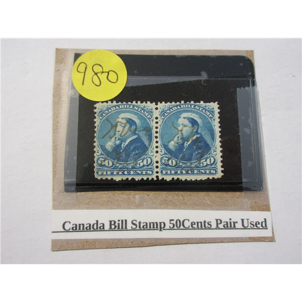 Canada bill stamp 50 cents pair used
