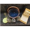 Image 2 : Avon kitchen scale – works, wicker basket, candy tin, 4 antique bottles