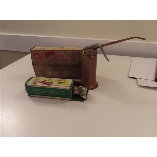 Antique Speedy Stitcher Awl, oiler, vintage electric engraving tool