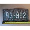 Image 1 : 1956 Saskatchewan Plate 93-902 Wheat Province