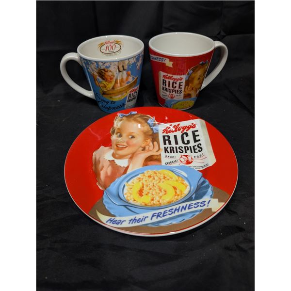 2006 Kellogg's 100 Anniversary Dish Set (2) Mugs (1) Plate (Rice Krispies)