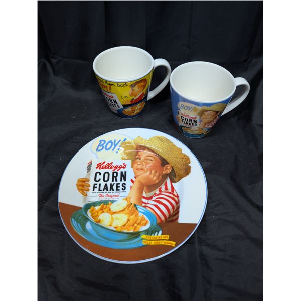 2006 Kellogg's 100 Anniversary Dish Set (2) Mugs (1) Plate (Corn Flakes)