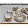 Image 2 : 4 Heavily Gold Guilded "Colclough" Teacups + Serving Dish