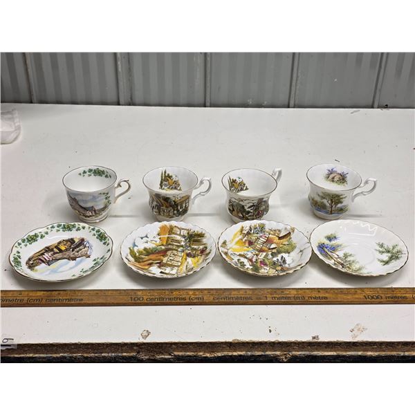 Royal Albert "British Scenes" Teacup Sets - 8 pieces