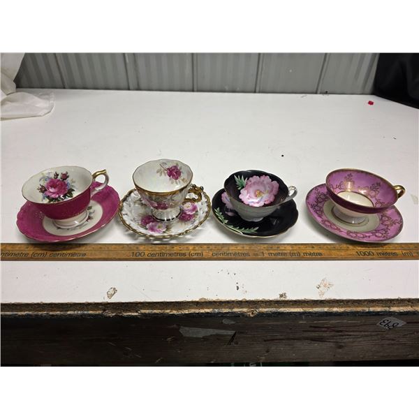 4 Hand Painted Teacups Japan