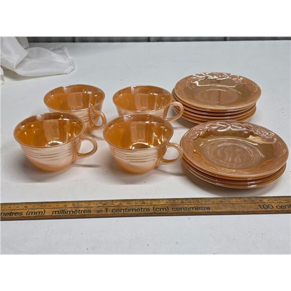 14 Pieces Peach "Lusterware" Fire King