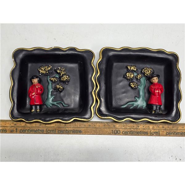 2 Vintage Oriental "Chalkware" Wall Art