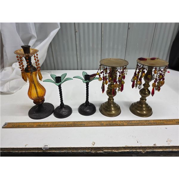 Heavy Brass and Metal Candle Stick Holders - 5 Pieces