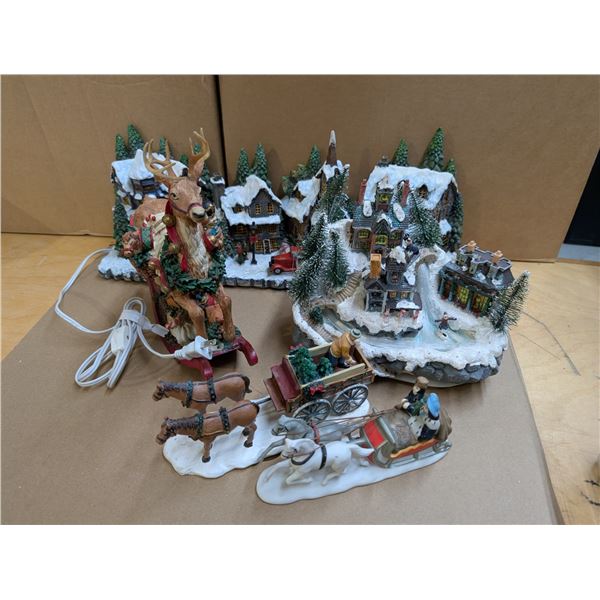 Lot of Vintage Christmas Decor (Rocking Music Player, and Village Decor)