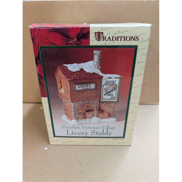 Vintage Porcelain Victorian Village Livery Stable w/ Original box