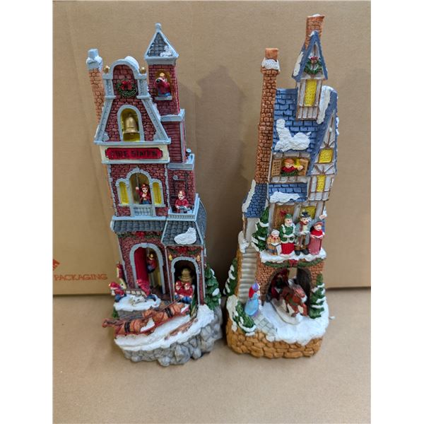 (2) Vintage Standing Porcelain Christmas Buildings