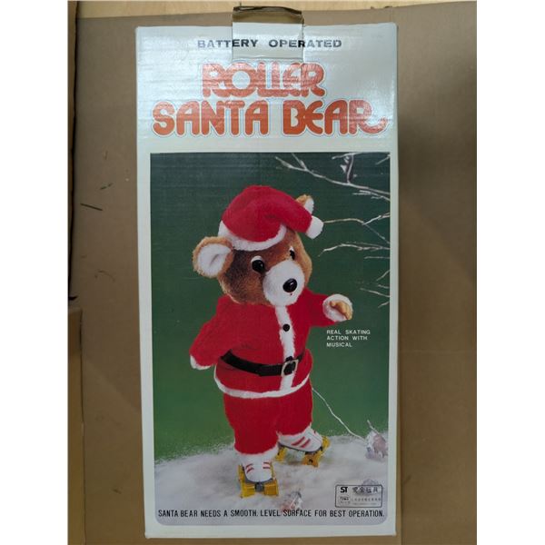 Vintage Battery Operated Roller Santa Bear w/ Original Box
