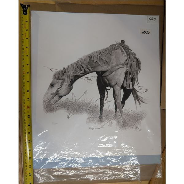 High Noon Horse Sketch Illustration 18"x16"