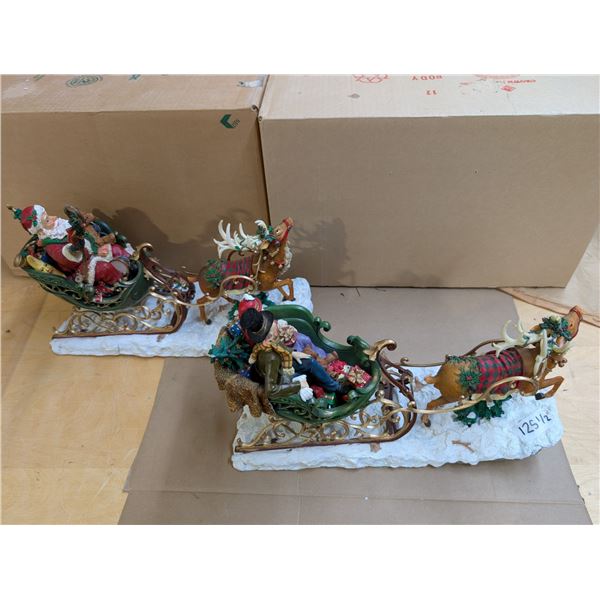 (2) Vintage Christmas Statue Decor (Santa/Family on Sleighs and Reindeer)