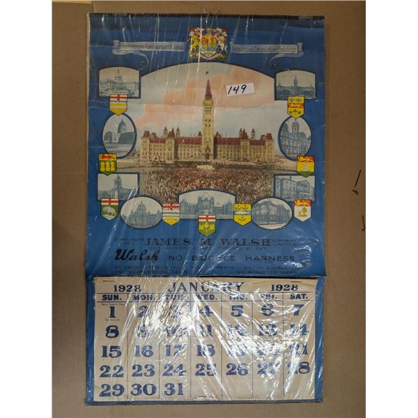 Vintage 1928 Wall Calendar Ft. Dominion of Parliament