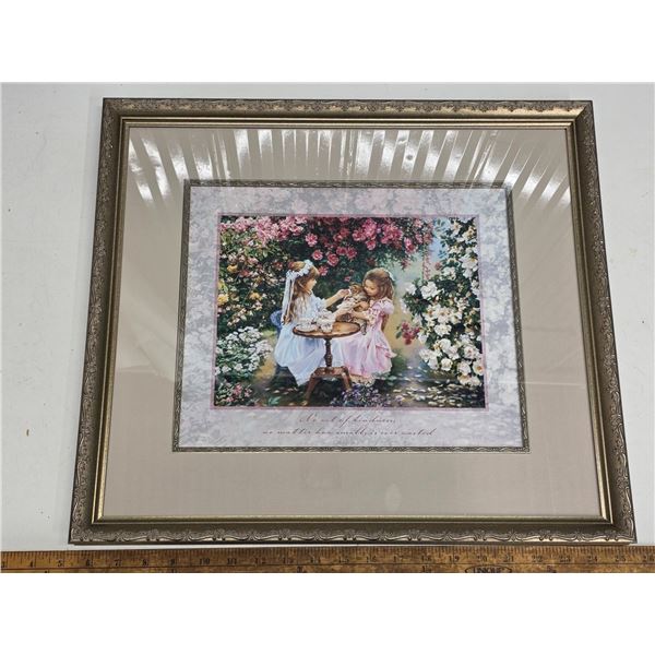 Beautiful Tea Party Print - "An Act of Kindness" by Sandra Kuck - Professionally Framed 20x18 inch -