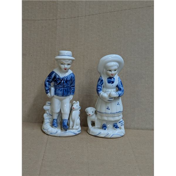 (2) Victorian Blue and White Vintage Porcelain Figures