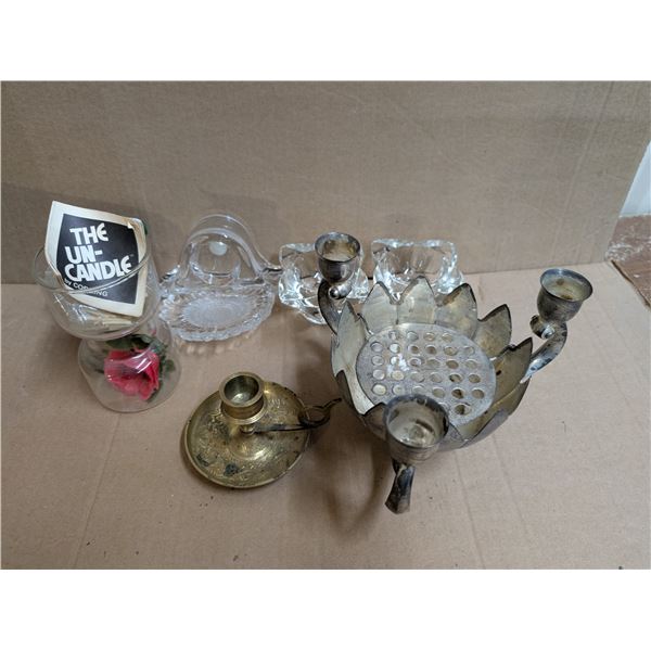 Vintage Brass Candle Stick Holder w/ ring Holder w/ Candle Misc. items