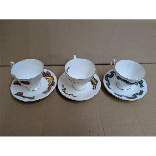 (3) Adderley Fine Bone China Tea Cup and Saucers