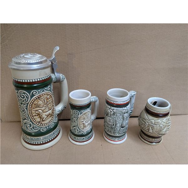 (4) Vintage 1978,1983, and 1986 Avon Brand Made Steins (1) Large (3) Small
