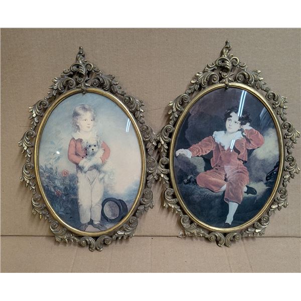 (2) Vintage Round Framed paintings (brass, Or Brass Plated)