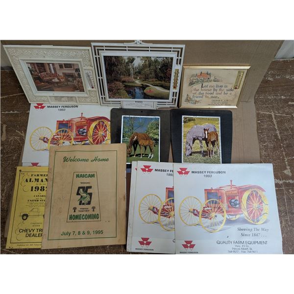 Box of Misc. Vintage Items (Vintage Calendars, Temps, and etc.)