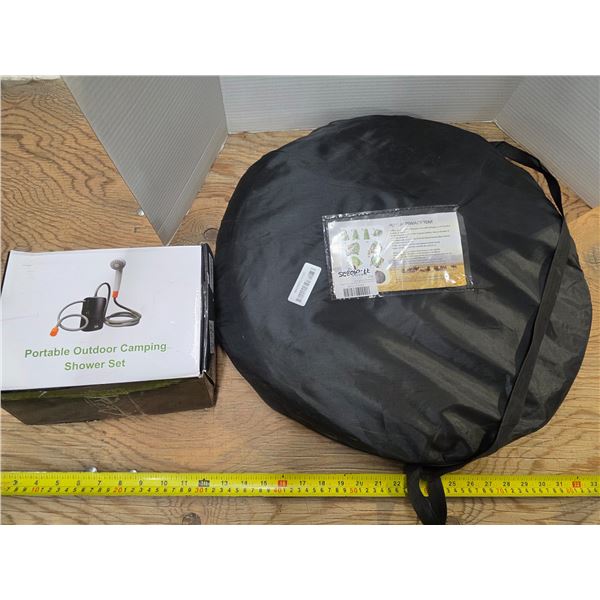 Portable shower and pop up tent