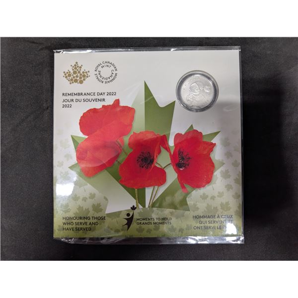 Royal Canadian Mint Sealed  2022 "Remembrance Day" 5 Dollar Fine Silver Coin 99.99% Pure Silver