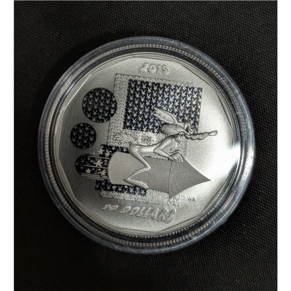 2015 10 Dollar Dine Silver 99.99% Pure Silver Coin Looney Tunes "Wille E. Coyote - Super Genius"