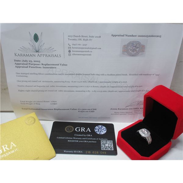 2.00 CT GRA CERTIFIED ROUND BRILLIANT CUT MOISSANITE STONE VVS D COLOR WITH 12 CHANNEL SET BAGUETTE 