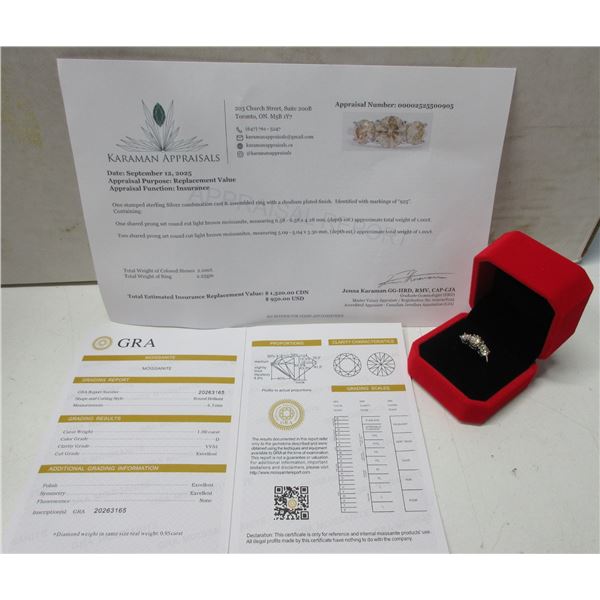 2.00 CT TW GRA CERTIFIED ROUND BRILLIANT CUT MOISSANITE STONES VVS CHAMPAGNE COLOR WITH 1.00 CT SET 