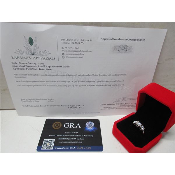 2.00 CT TW GRA CERTIFIED ROUND BRILLIANT CUT MOISSANITE STONES VVS D COLOR WITH 1.00 CT SET IN CENTE