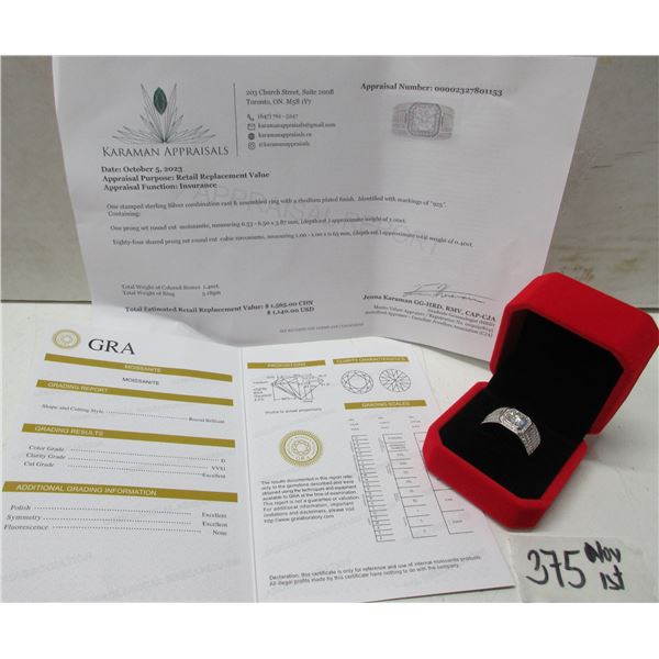 1.00 CT GRA CERTIFIED ROUND BRILLIANT CUT MOISSANITE STONE VVS D COLOR WITH 84 ROUND BRILLIANT CUT C