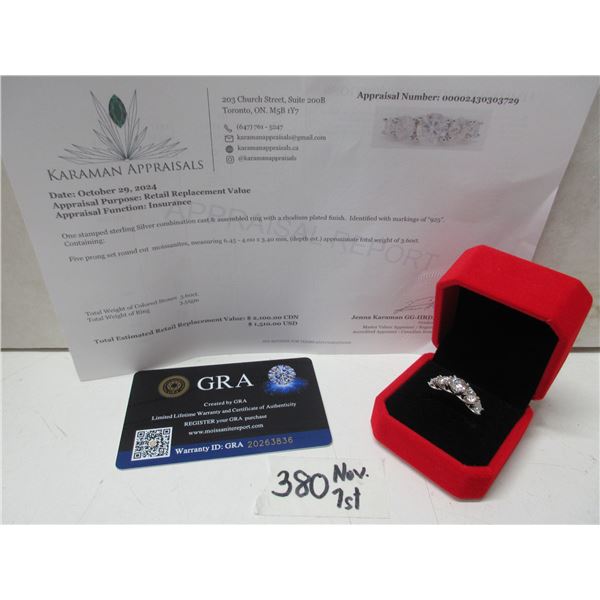 3.60 CT TW GRA CERTIFIED ROUND BRILLIANT CUT MOISSANITE STONE VVS D COLOR WITH THE 5 MOISSANITE STON