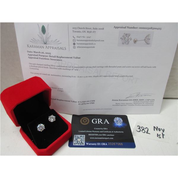4.00 CT TW GRA CERTIFIED ROUND BRILLIANT CUT MOISSANITE STONES VVS D COLOR SET IN 6 CLAW FILAGREE HE