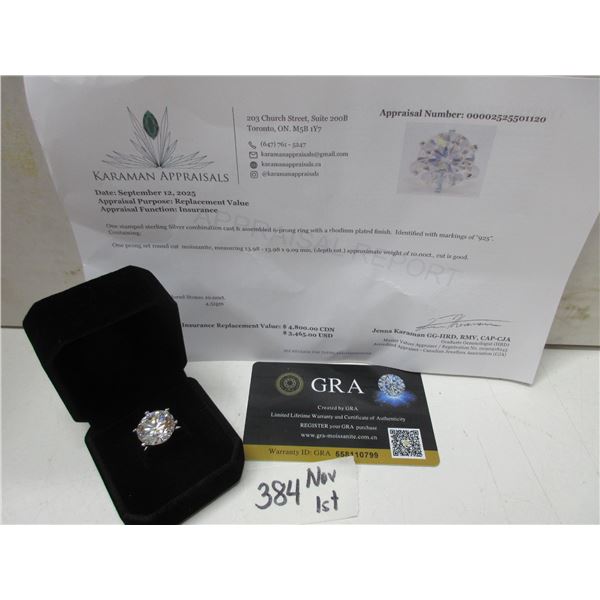 10.00 CT GRA CERTIFIED ROUND BRILLIANT CUT MOISSANITE STONE VVS D COLOR SET IN 6 CLAW HEAD SET IN 92