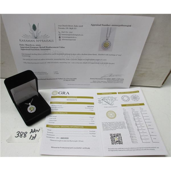 1.00 CT GRA CERTIFIED ROUND BRILLIANT CUT MOISSANITE STONE VVS YELLOW COLOR WITH 50 ROUND BRILLIANT 