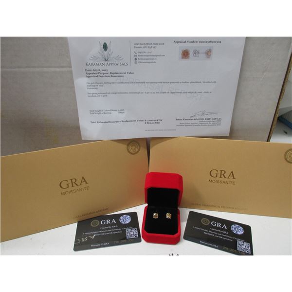 2.00 CT TW GRA CERTIFIED ROUND BRILLIANT CUT MOISSANITE STONES VVS FANCY ORANGE COLOR SET IN 4 CLAW 