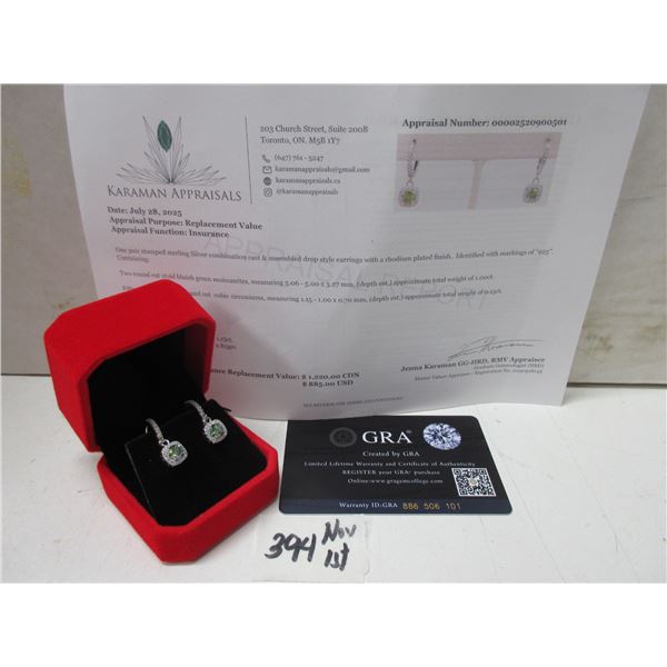 1.00 CT TW GRA CERTIFIED ROUND BRILLIANT CUT MOISSANITE STONES VVS BLUISH GREEN COLOR WITH 50 ROUND 