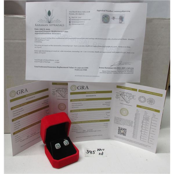 2.00 CT TW GRA CERTIFIED ROUND BRILLIANT CUT MOISSANITE STONE VVS BLUE COLOR WITH 48 ROUND BRILLIANT