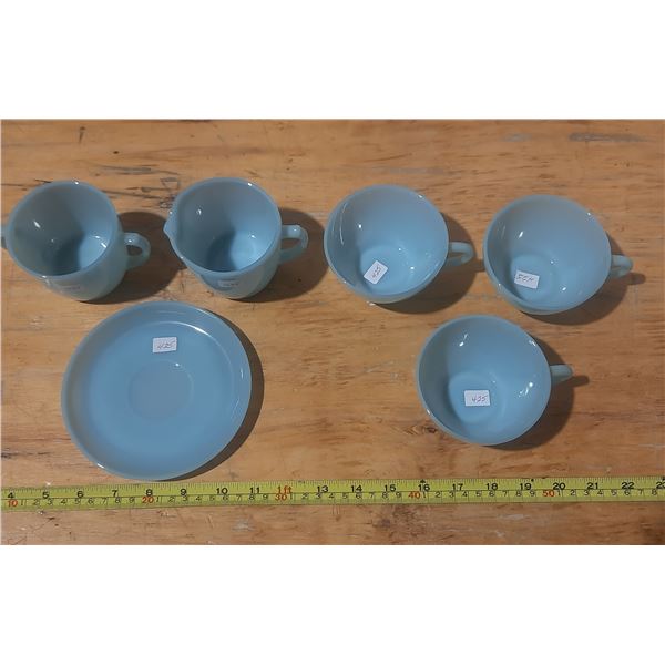 6 Pcs Fire King Robins Egg Blue.