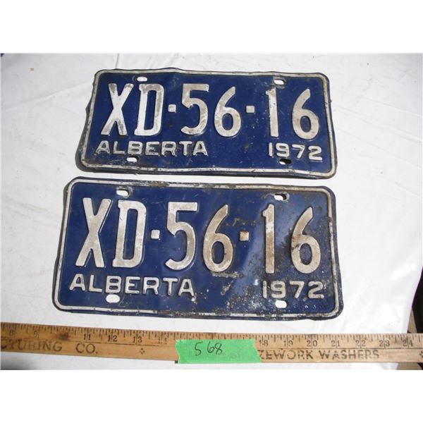 Pair of 1972 alberta license plates