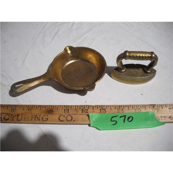 Mini brass frying pan and iron