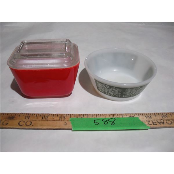 Pyrex refridgerator dish and  fire king bowl