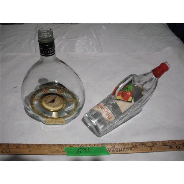 Unique vintage bottles with wind up clocks