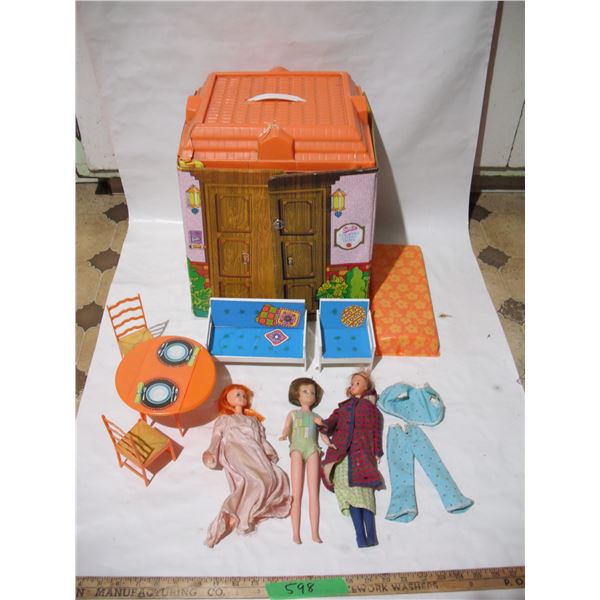 Vintage barbie dolls and country house 1970's some damage here and there