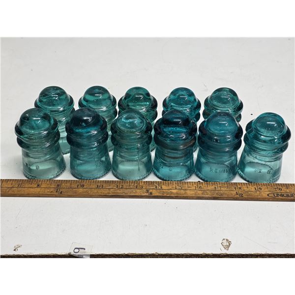 Blue glass insulators- sizes vary